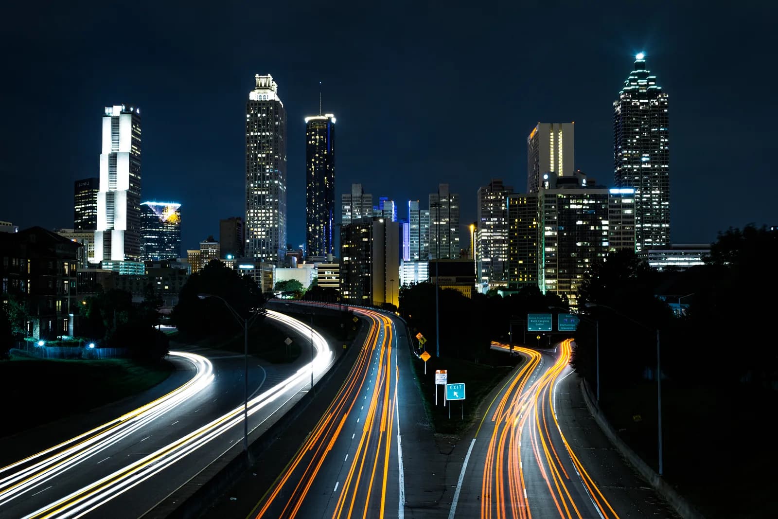 Atlanta skyline from Jackson Street Bridge at night