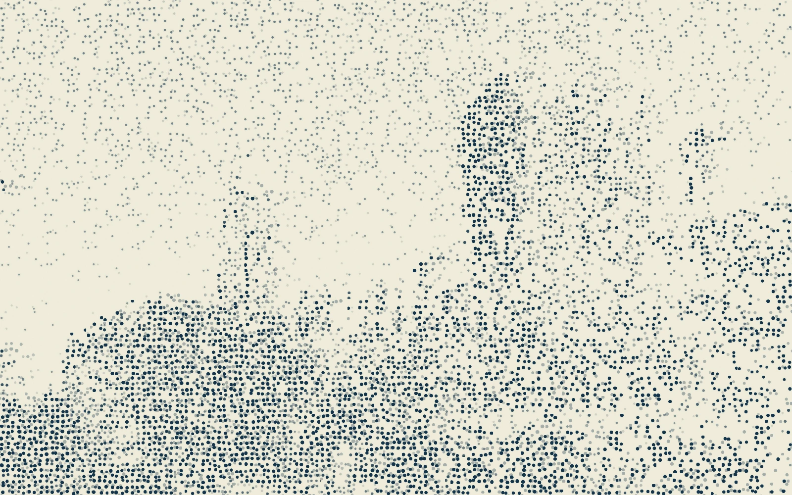 Graphically processed editorial illustration based on a photograph of Atlanta's skyline from Pemberton Place, with sunlit towers above trees, a walkway and pedestrians beneath a blue sky.