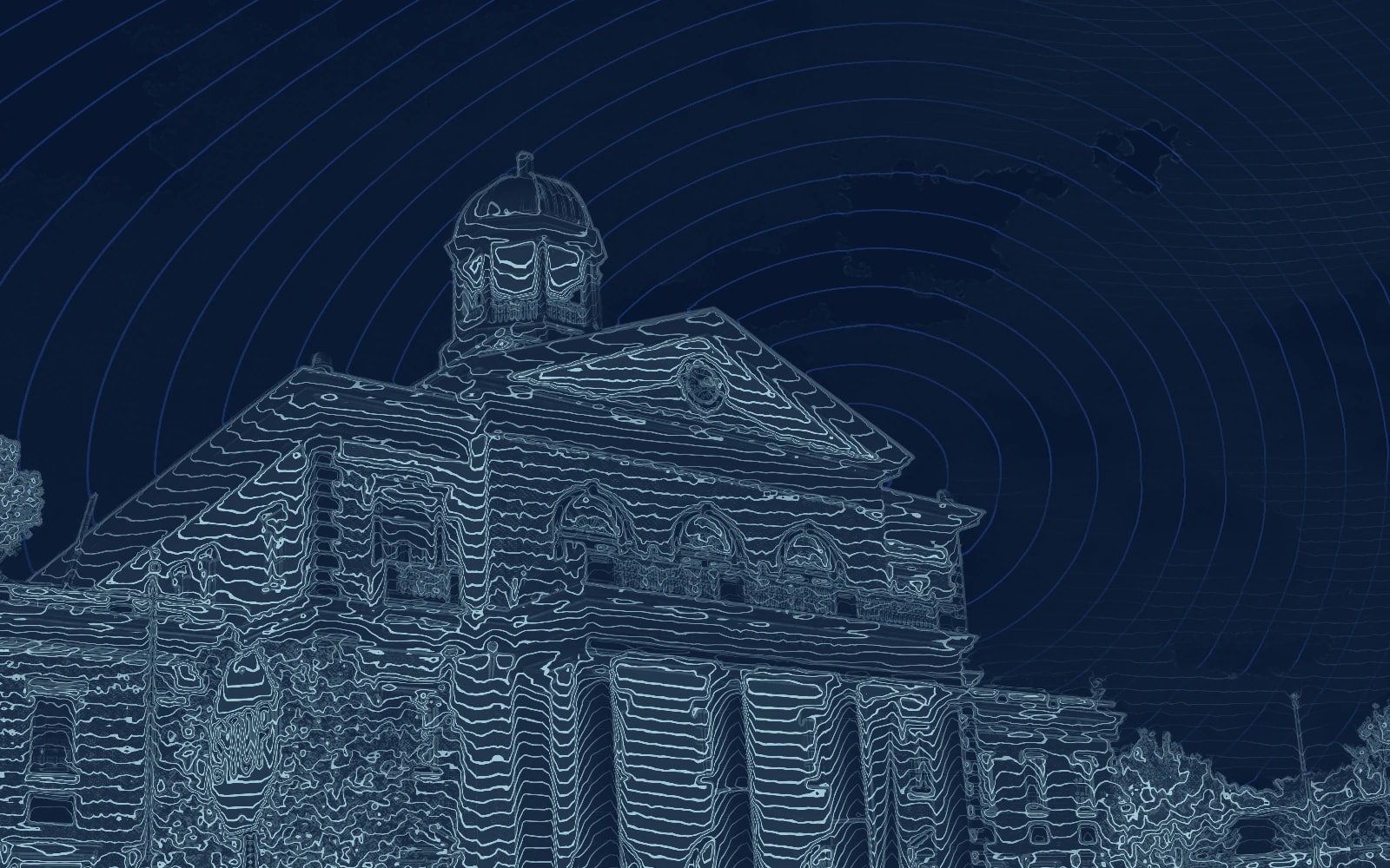 Editorial linework based on Alpharetta City Hall, photographed in 2015.