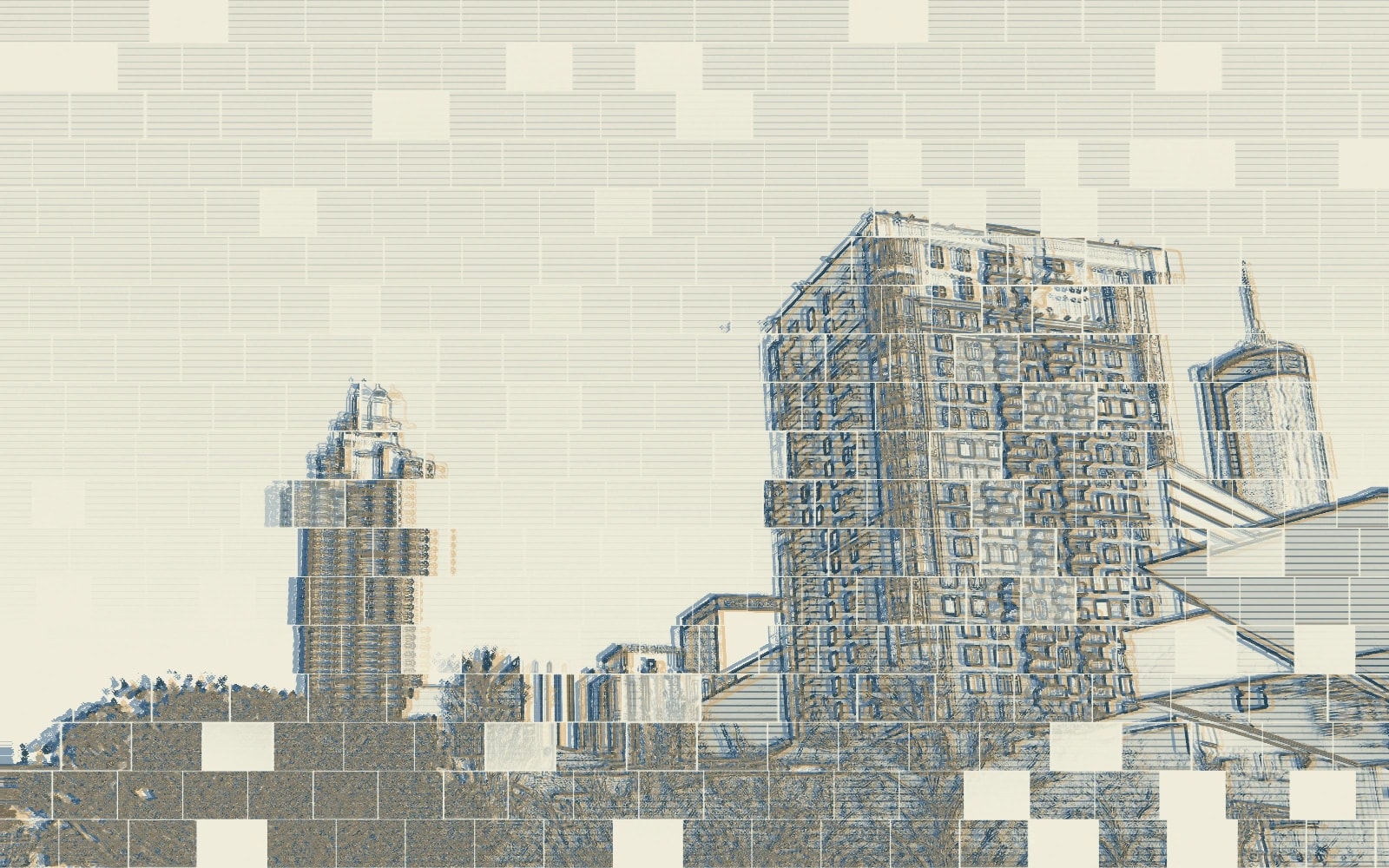 Editorial linework based on a 2019 photograph of the Atlanta skyline.