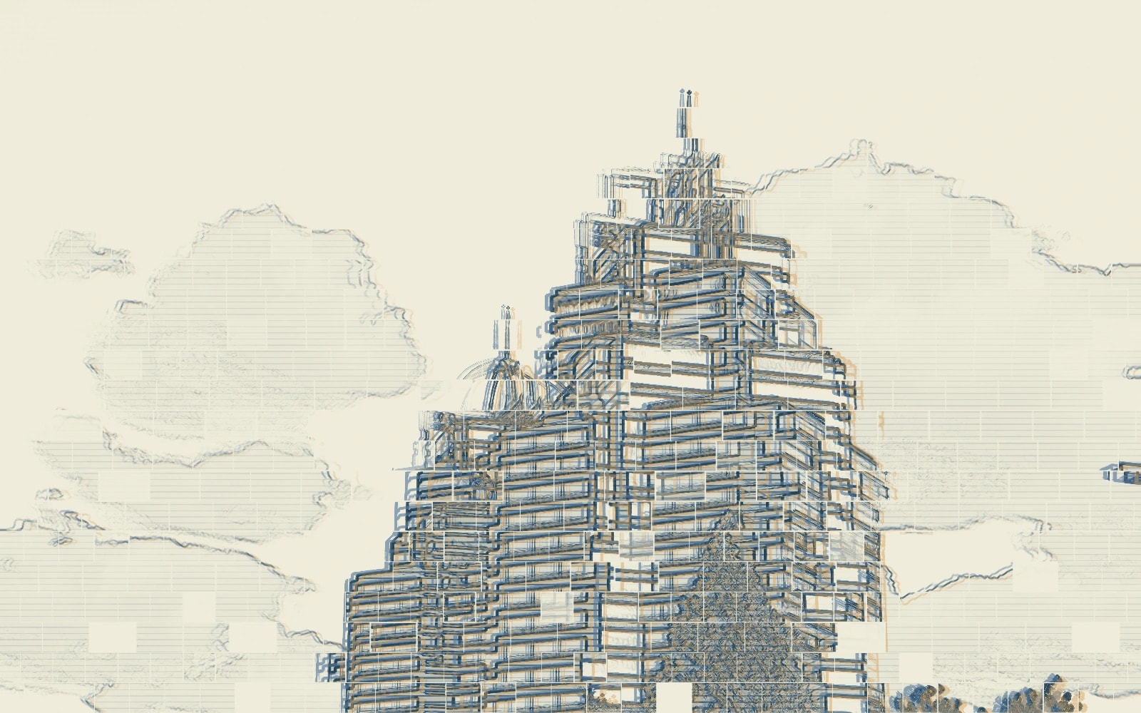 Editorial linework based on The Concourse towers in Sandy Springs, photographed in 2017.