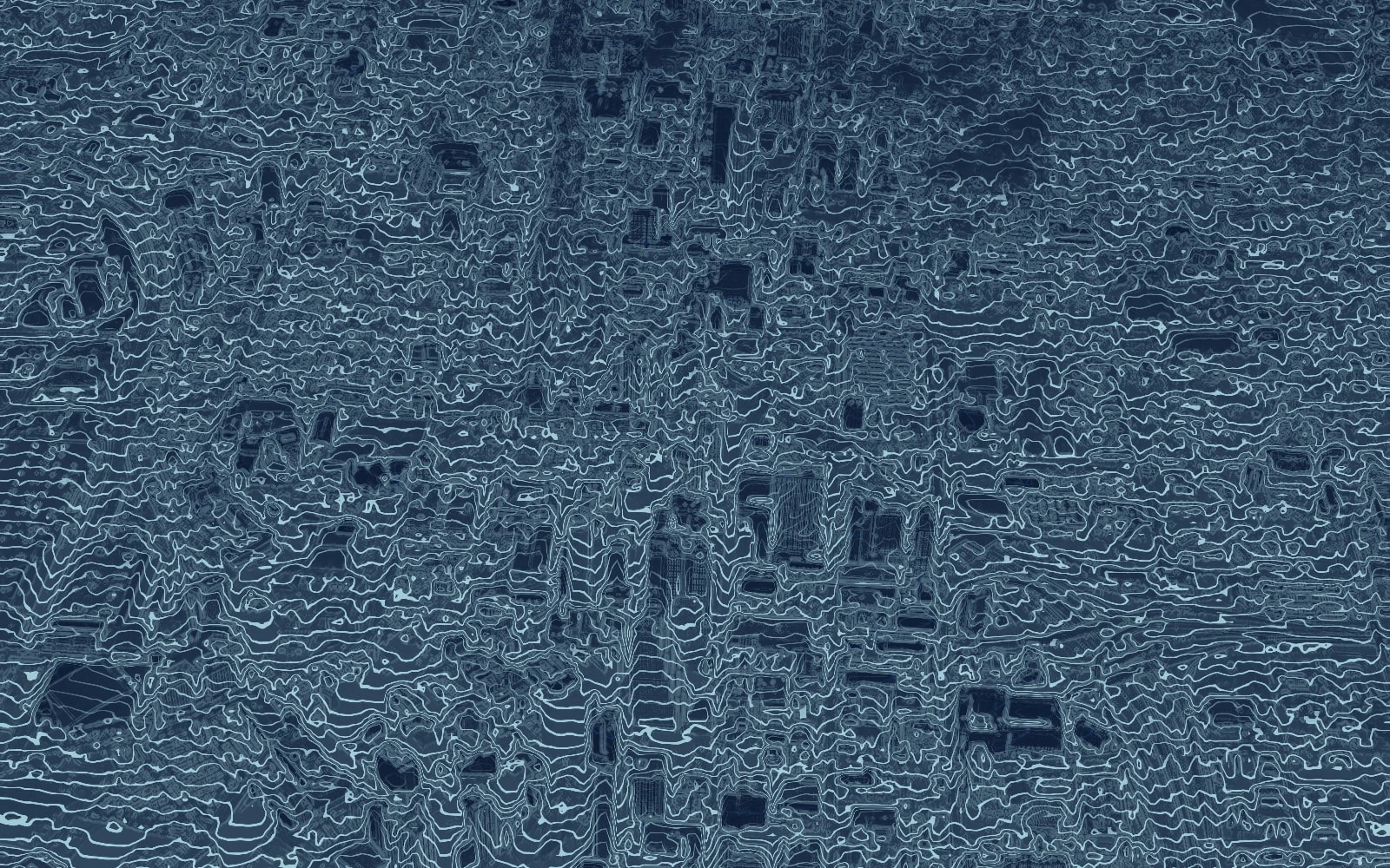 Editorial graphic treatment of an aerial photograph of downtown Atlanta, showing clustered towers, a dense street grid and surrounding city blocks.
