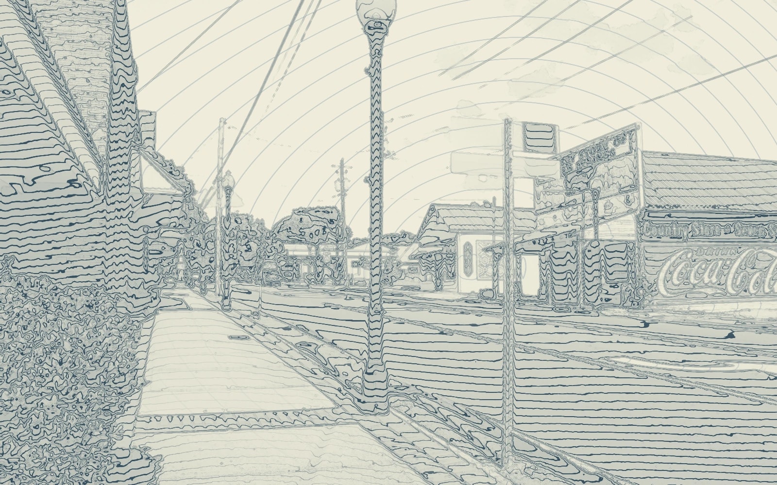 Editorial linework based on Downtown Powder Springs, photographed in 2015.
