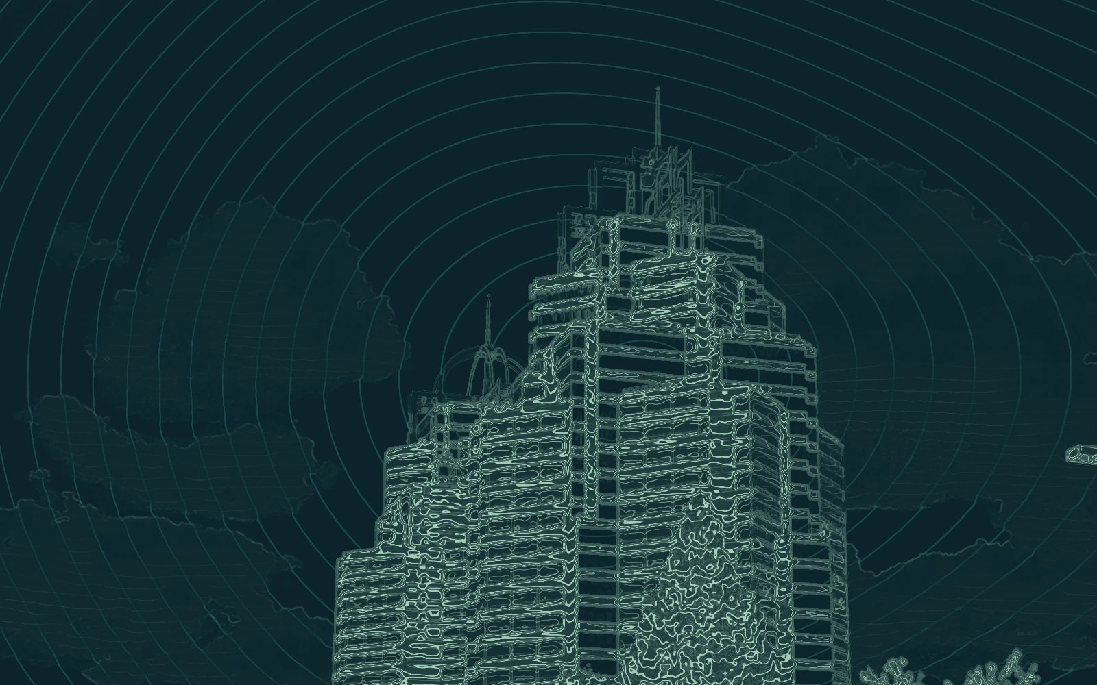 Editorial linework based on The Concourse towers in Sandy Springs, photographed in 2017.
